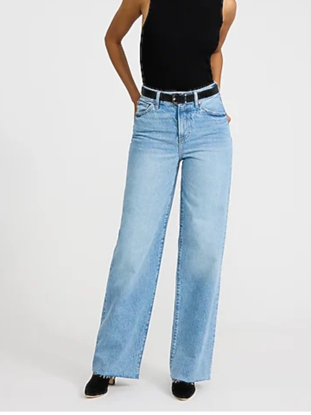 Express High Rise Wide Leg Raw Hem 50 50 Rigid Stretch SZ 4 Tall - Picture 2 of 7